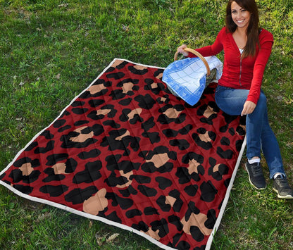 Cheetah Red Print Pattern Premium Quilt-JTAMIGO.COM