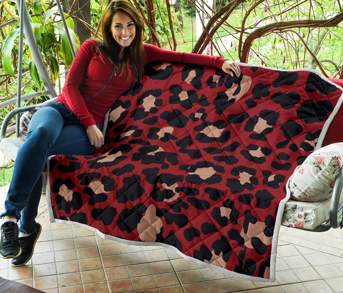 Cheetah Red Print Pattern Premium Quilt-JTAMIGO.COM