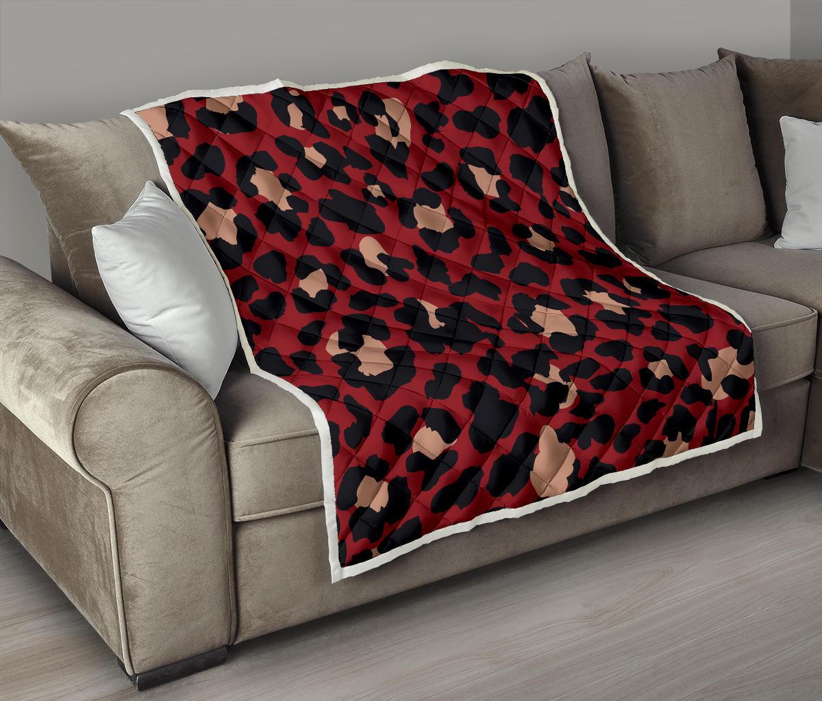Cheetah Red Print Pattern Premium Quilt-JTAMIGO.COM