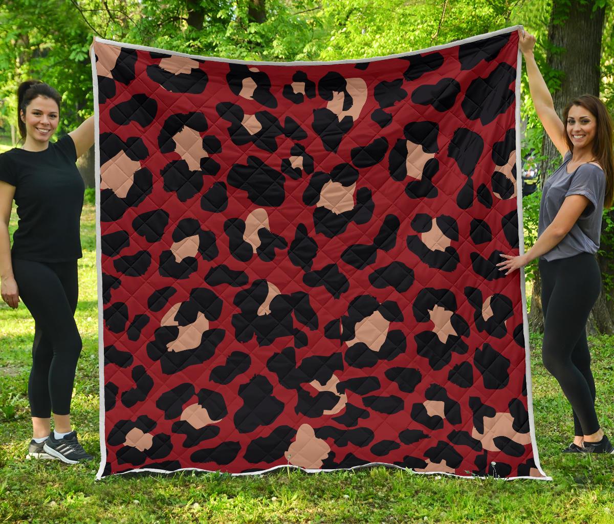 Cheetah Red Print Pattern Premium Quilt-JTAMIGO.COM