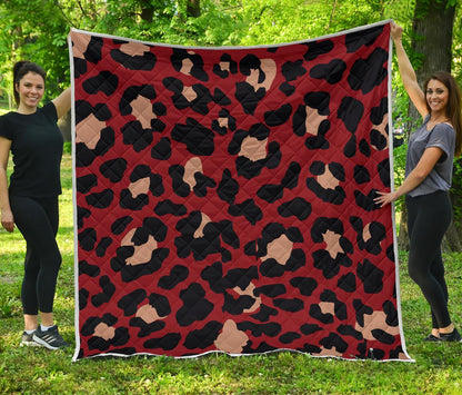 Cheetah Red Print Pattern Premium Quilt-JTAMIGO.COM