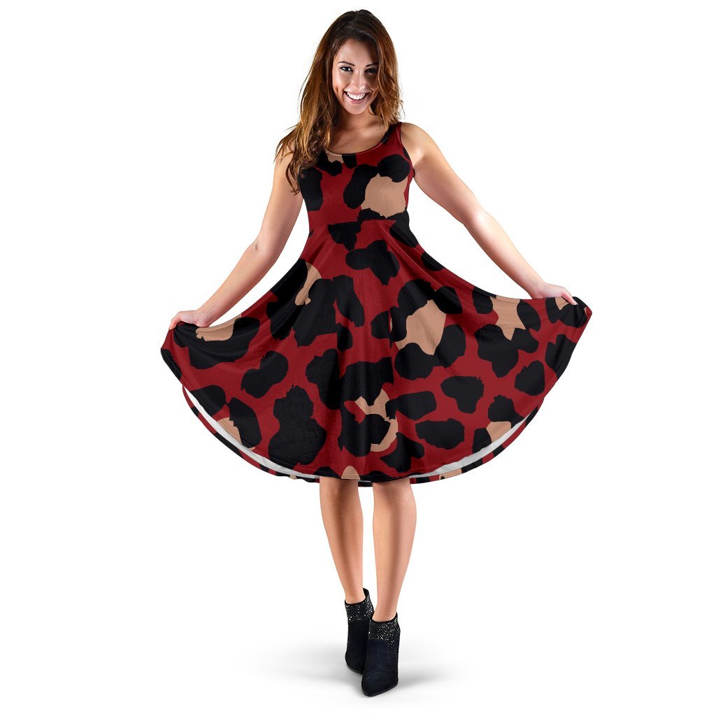 Cheetah Red Print Pattern Sleeveless Dress