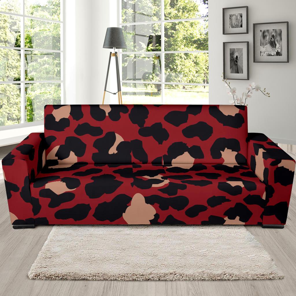 Cheetah Red Print Pattern Sofa Slipcover-JTAMIGO.COM