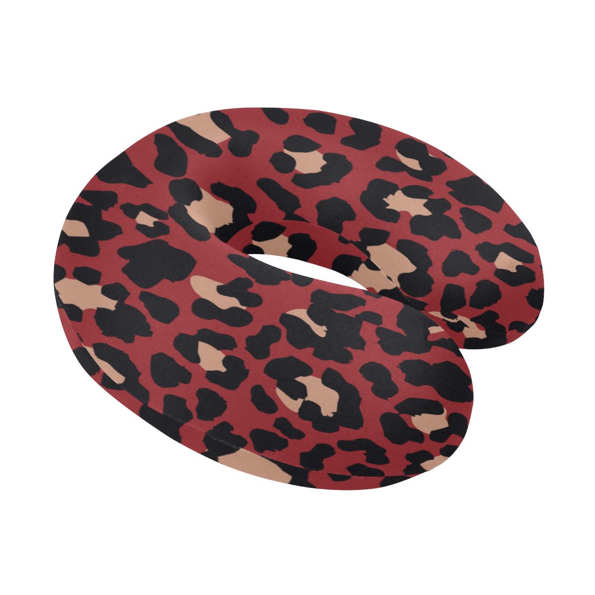 Cheetah Red Print Pattern U-Shaped Travel Neck Pillow-JTAMIGO.COM
