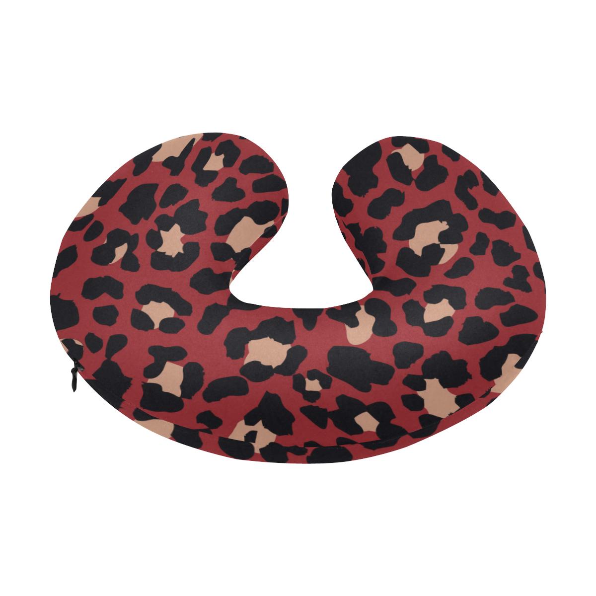 Cheetah Red Print Pattern U-Shaped Travel Neck Pillow-JTAMIGO.COM