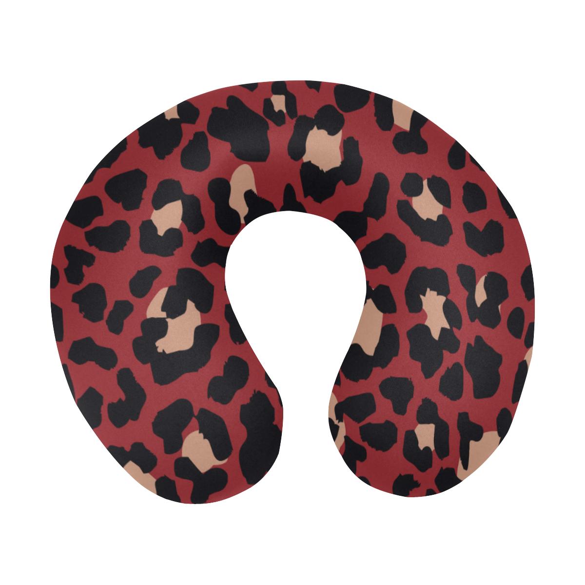Cheetah Red Print Pattern U-Shaped Travel Neck Pillow-JTAMIGO.COM