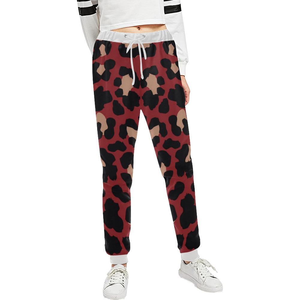 Cheetah Red Print Pattern Unisex Casual Sweatpants (Model L11)-JTAMIGO.COM