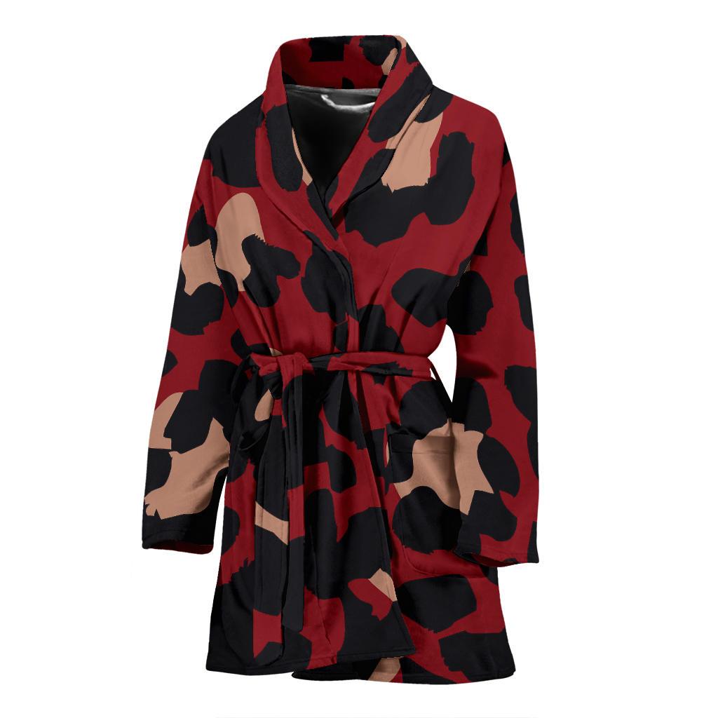 Cheetah Red Print Pattern Women Bath Robe-JTAMIGO.COM