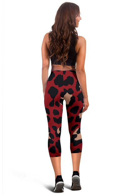 Cheetah Red Print Pattern Women Capris