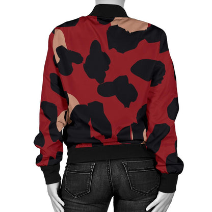 Cheetah Red Print Pattern Women Casual Bomber Jacket