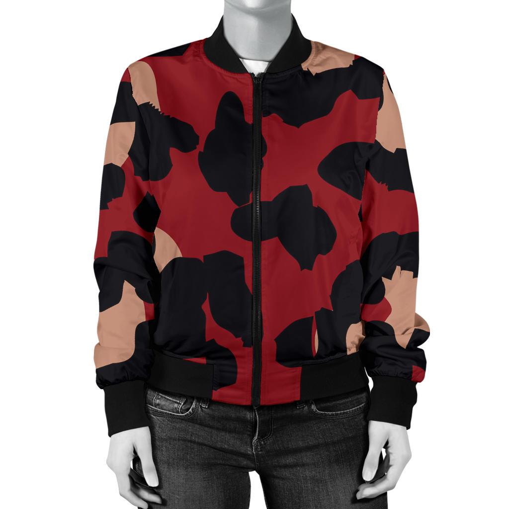 Cheetah Red Print Pattern Women Casual Bomber Jacket