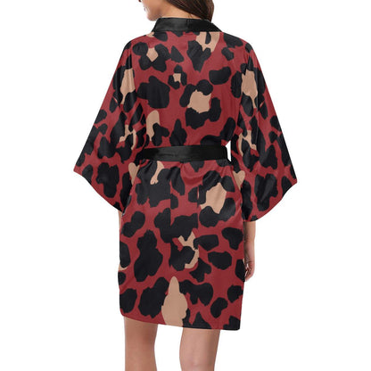 Cheetah Red Print Pattern Women Short Kimono Robe