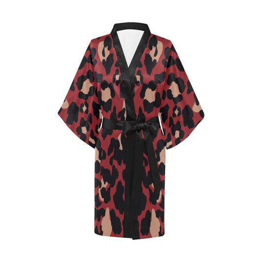 Cheetah Red Print Pattern Women Short Kimono Robe