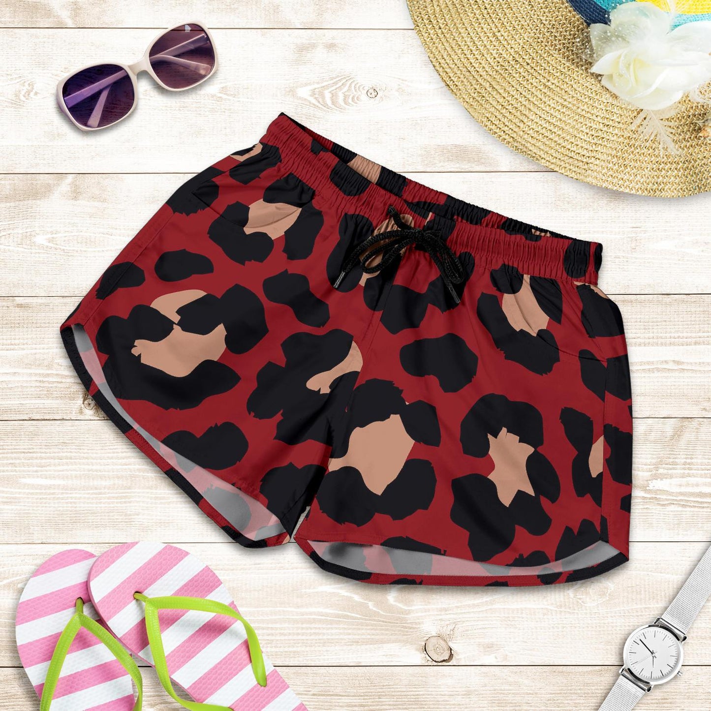 Cheetah Red Print Pattern Women Shorts-JTAMIGO.COM