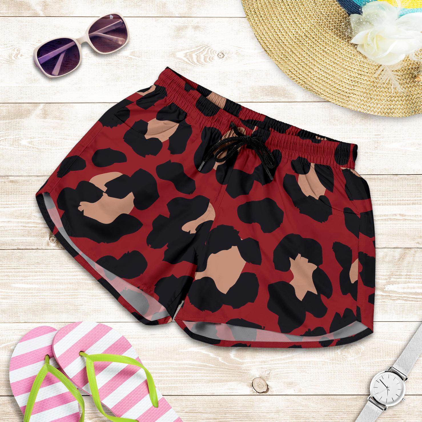 Cheetah Red Print Pattern Women Shorts-JTAMIGO.COM