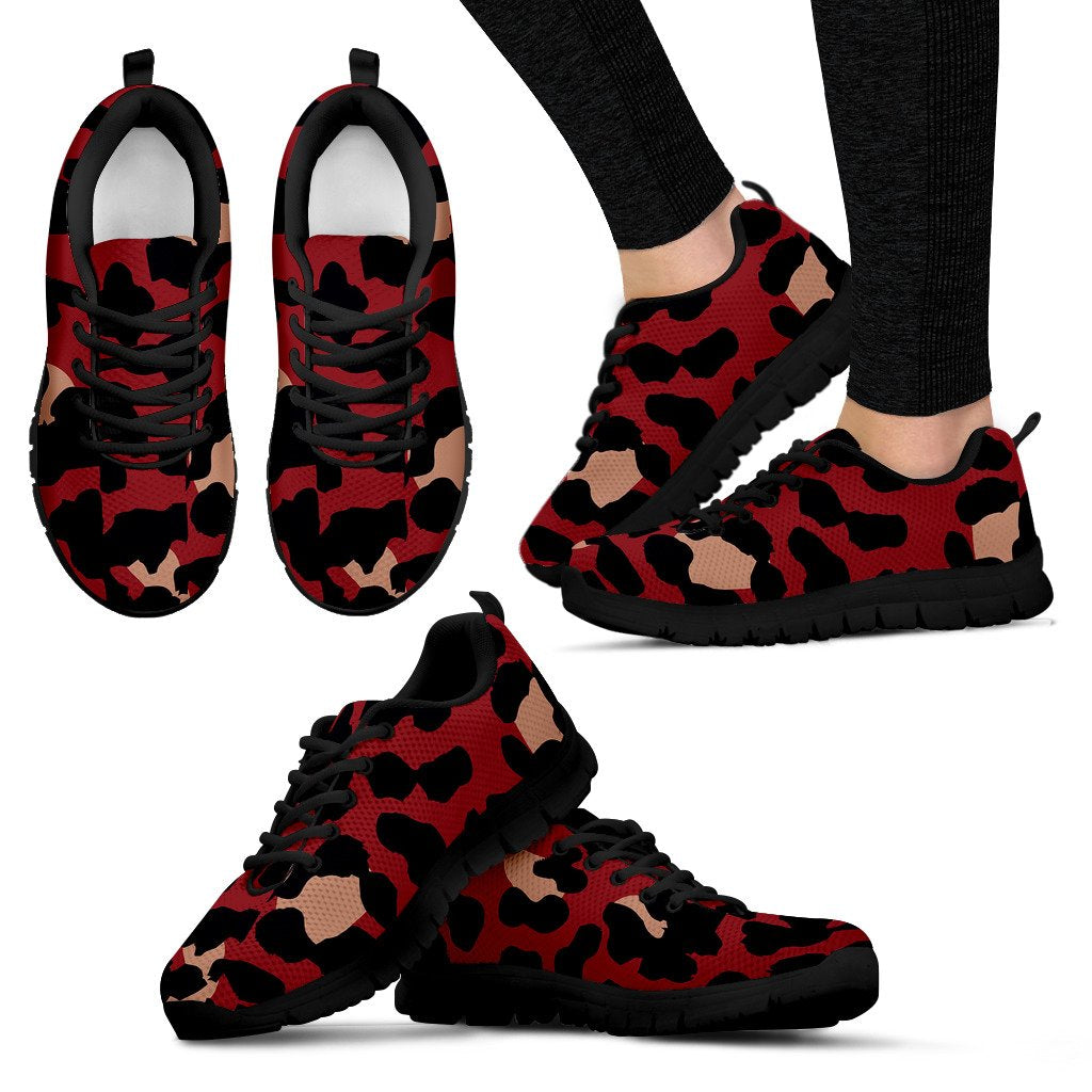 Cheetah Red Print Pattern Women Sneakers Shoes