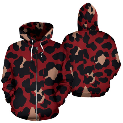 Cheetah Red Print Pattern Zip Up Hoodie