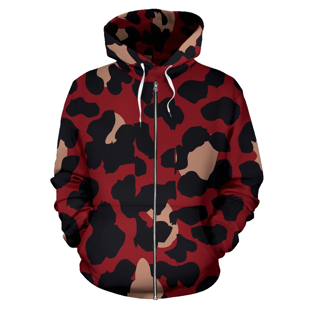 Cheetah Red Print Pattern Zip Up Hoodie