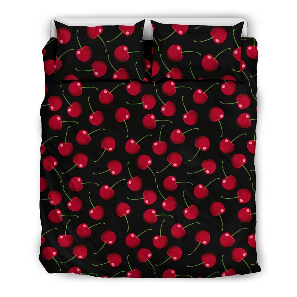 Cherry Black Background Duvet Cover Bedding Set