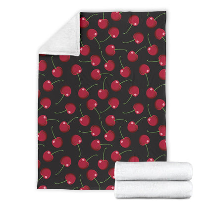 Cherry Black Background Fleece Blanket