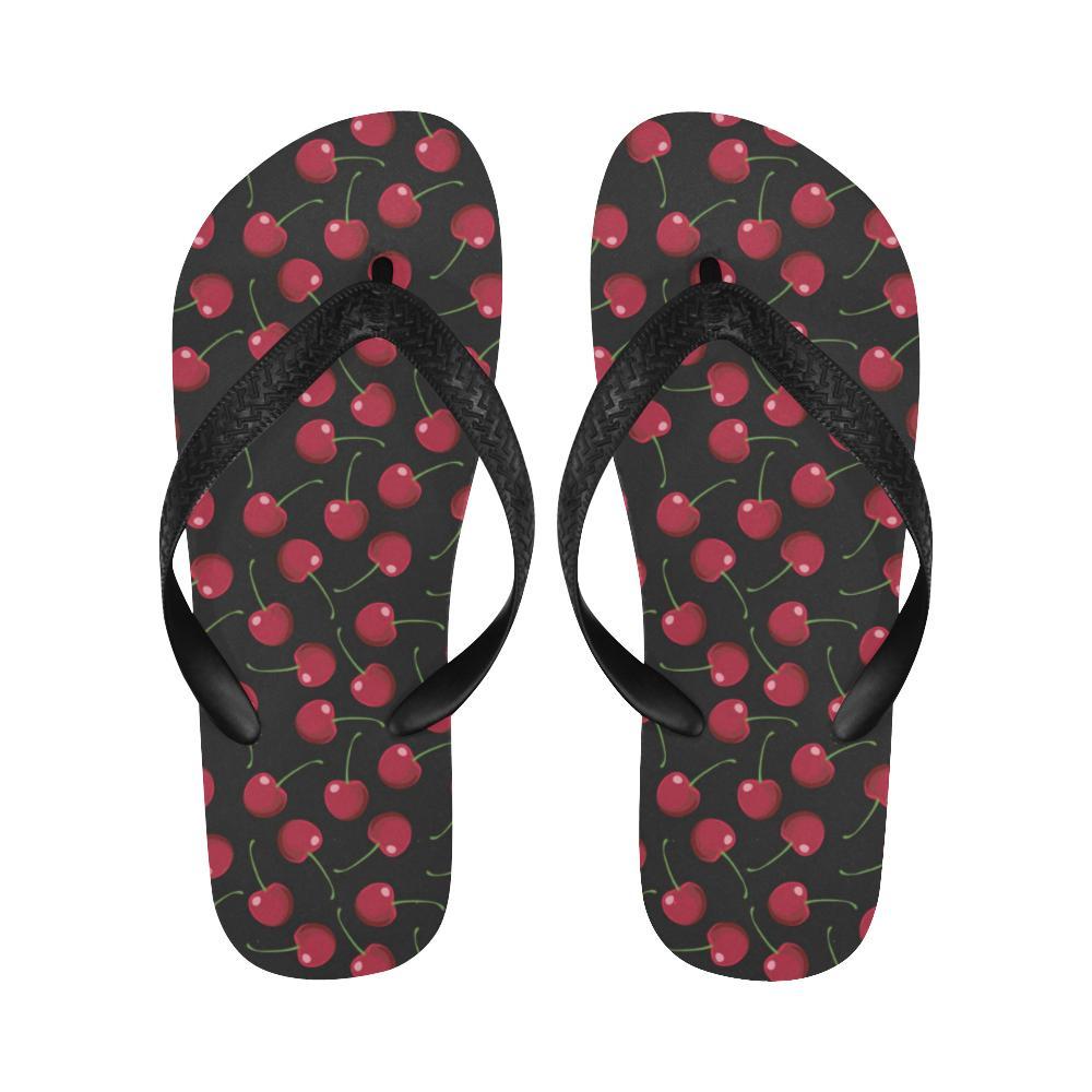 Cherry Black Background Flip Flops-JTAMIGO.COM