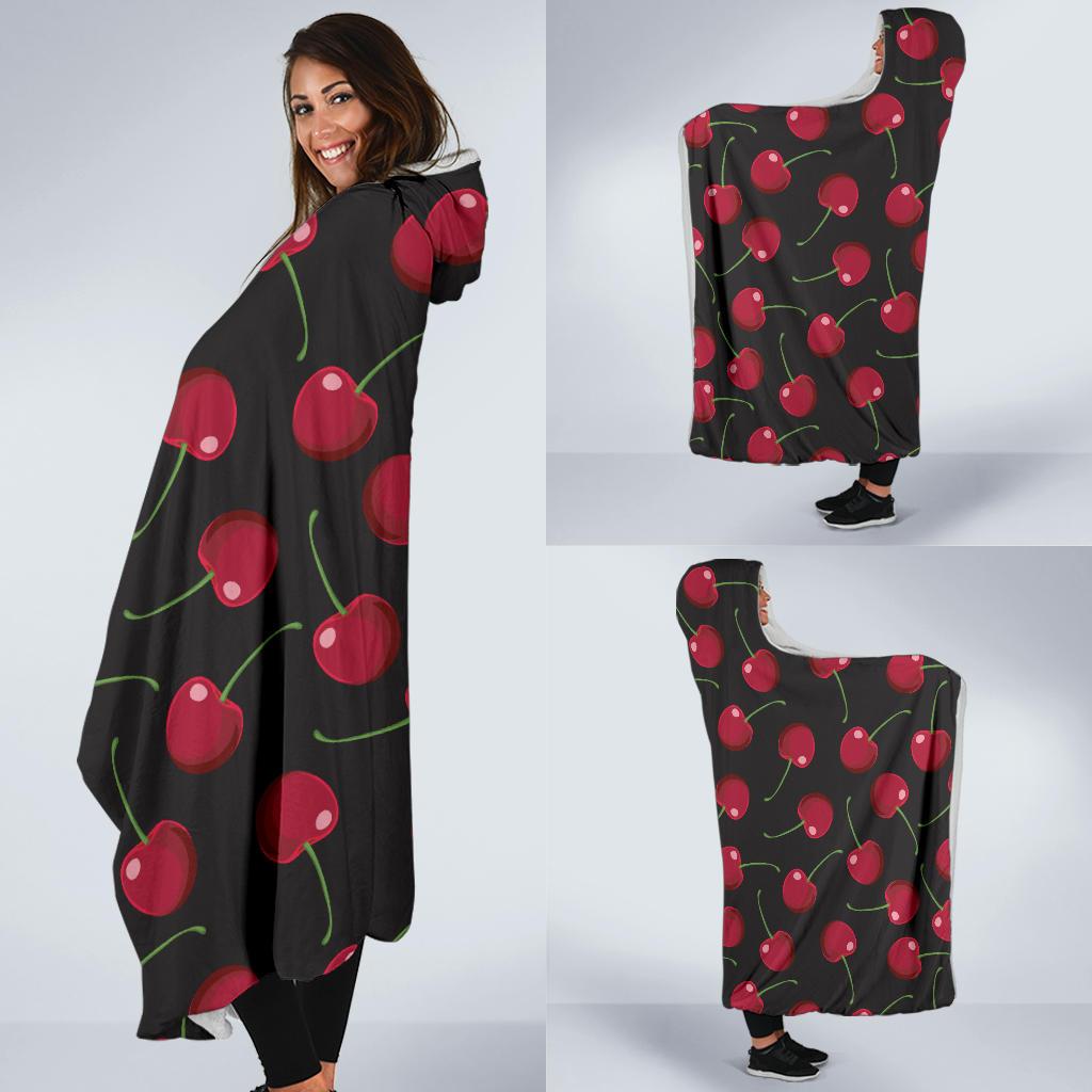 Cherry Black Background Hooded Blanket-JTAMIGO.COM