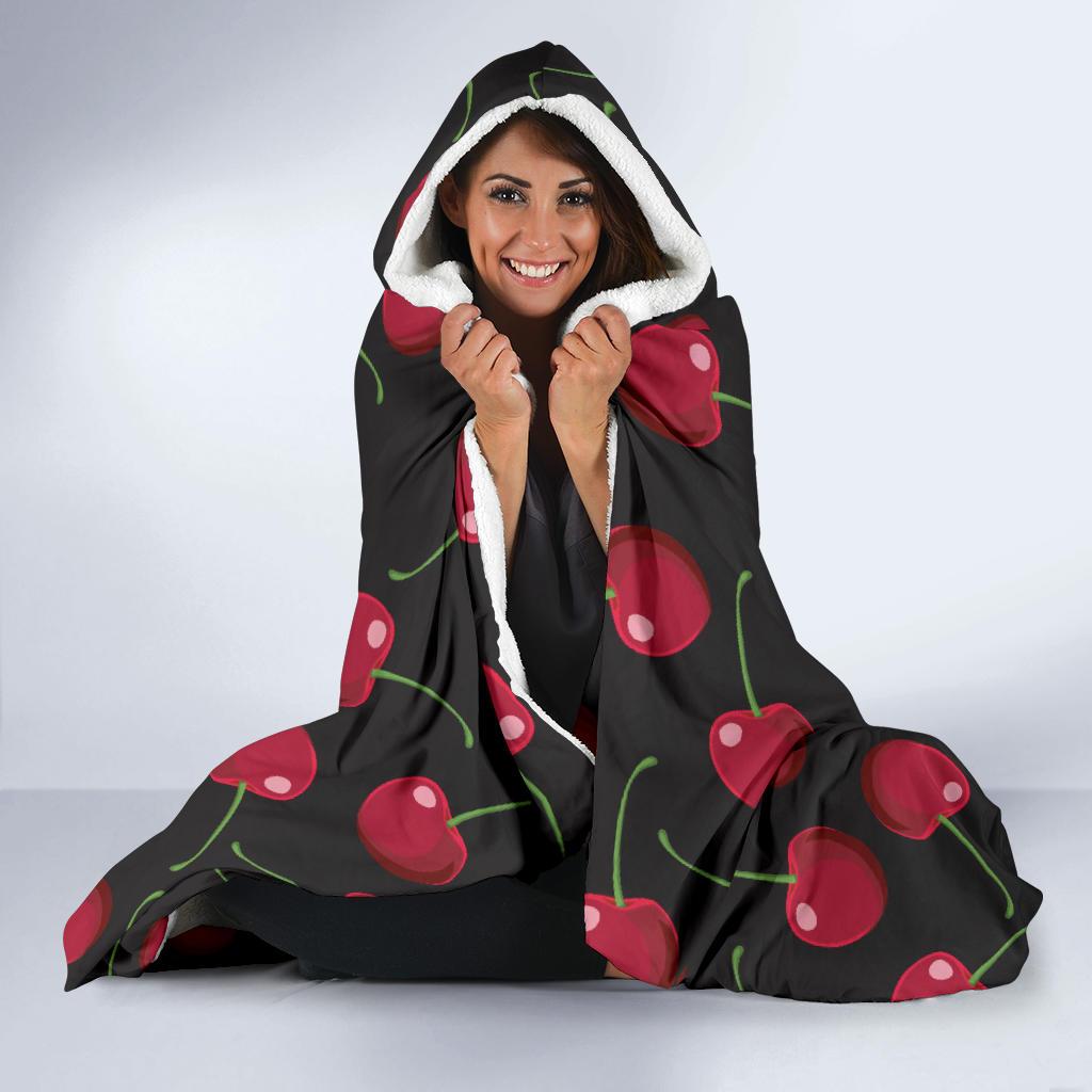 Cherry Black Background Hooded Blanket-JTAMIGO.COM