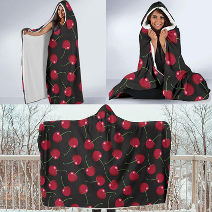 Cherry Black Background Hooded Blanket-JTAMIGO.COM