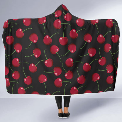 Cherry Black Background Hooded Blanket-JTAMIGO.COM