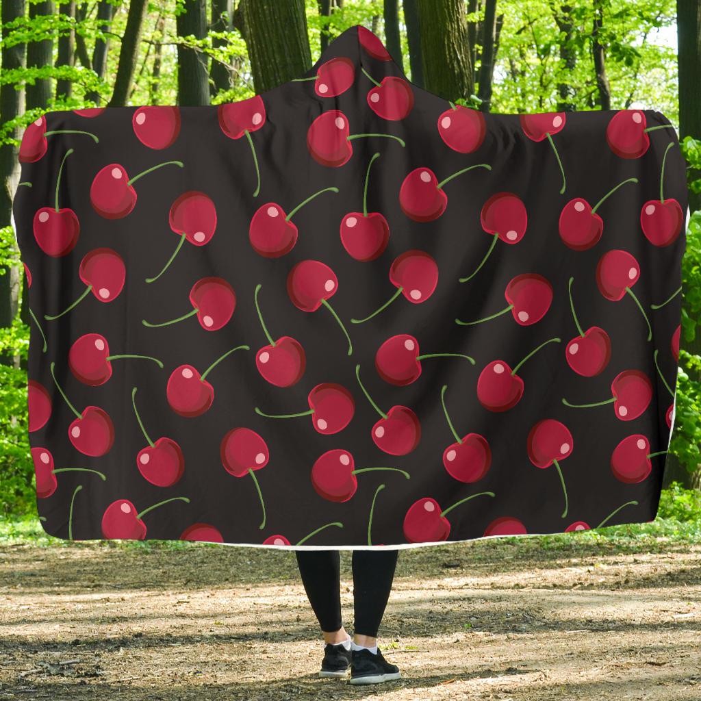 Cherry Black Background Hooded Blanket-JTAMIGO.COM