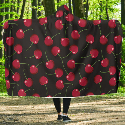 Cherry Black Background Hooded Blanket-JTAMIGO.COM