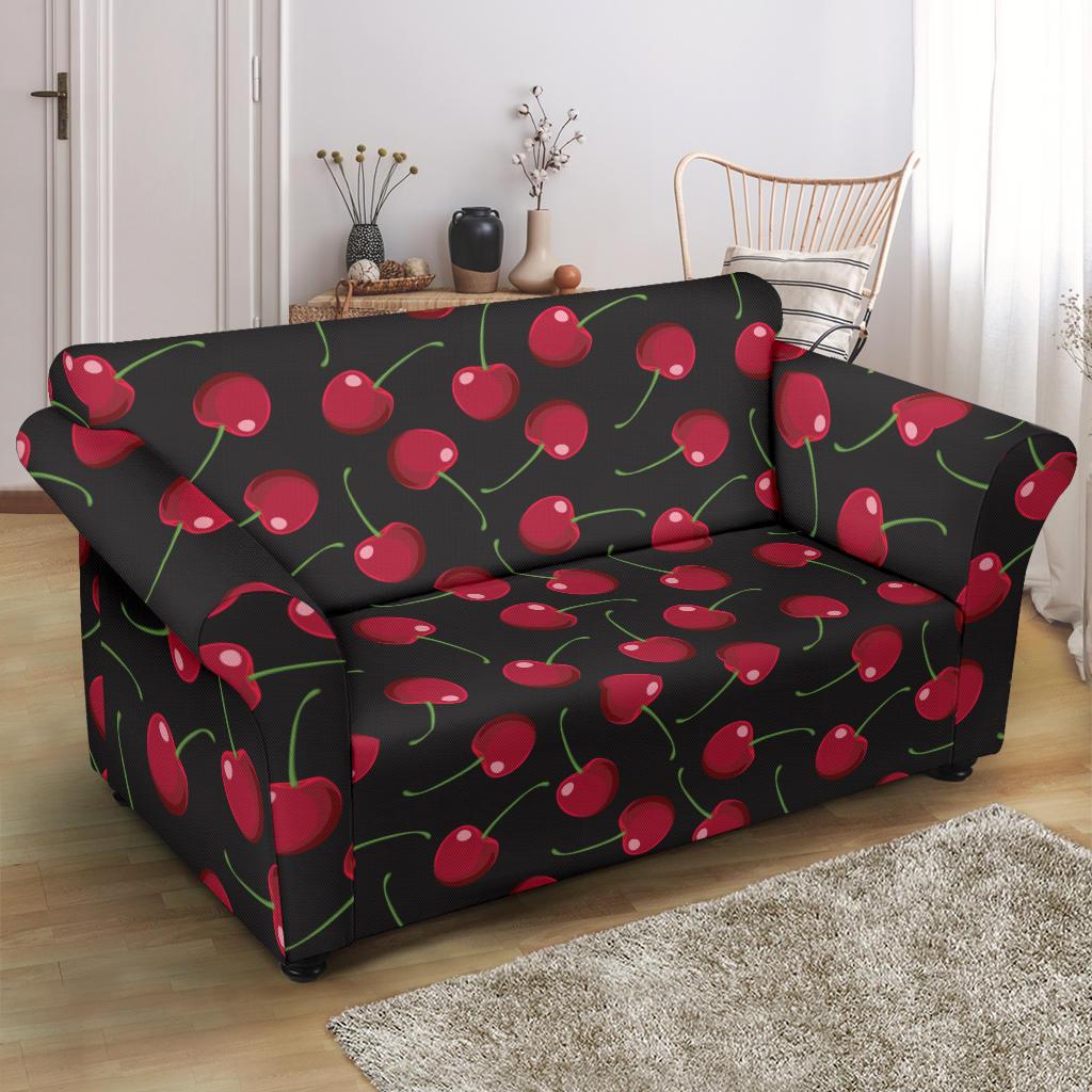 Cherry Black Background Loveseat Slipcover-JTAMIGO.COM
