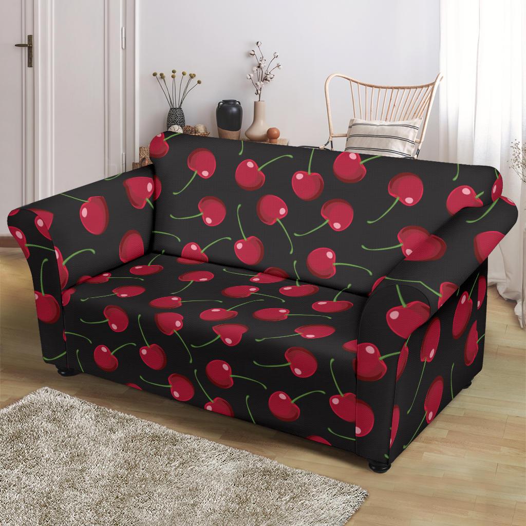 Cherry Black Background Loveseat Slipcover-JTAMIGO.COM