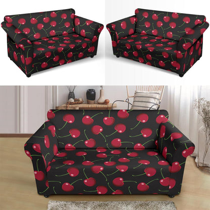 Cherry Black Background Loveseat Slipcover-JTAMIGO.COM