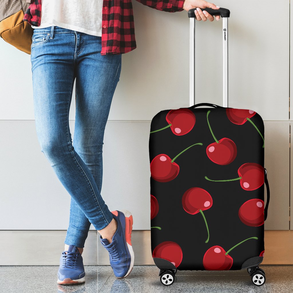 Cherry Black Background Luggage Cover Protector