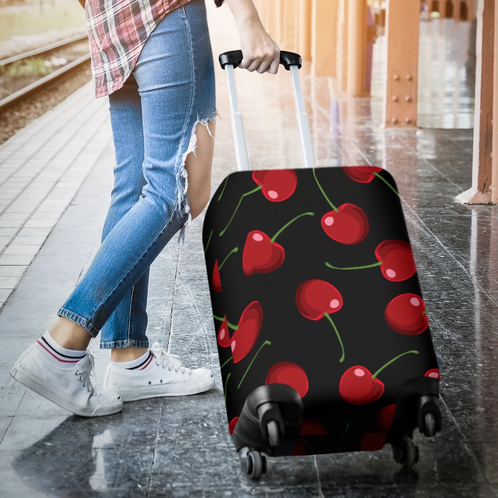 Cherry Black Background Luggage Cover Protector