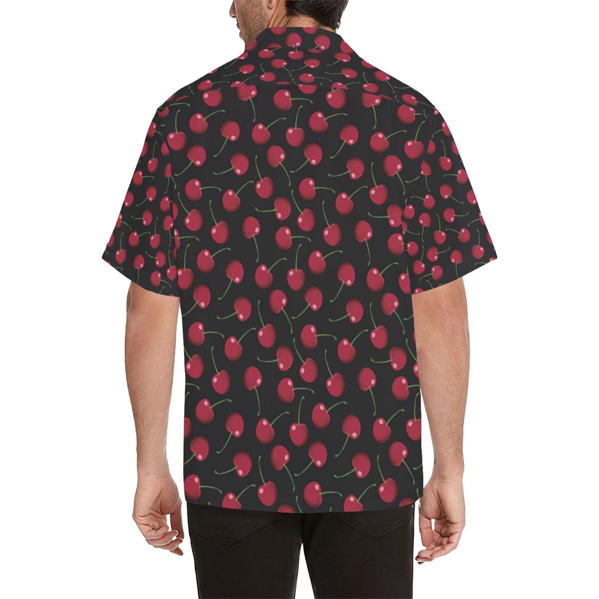 Cherry Black Background Men Aloha Hawaiian Shirt