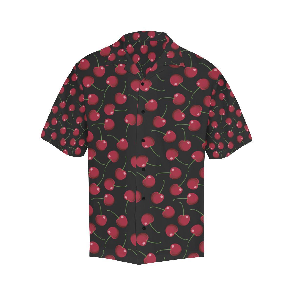 Cherry Black Background Men Aloha Hawaiian Shirt