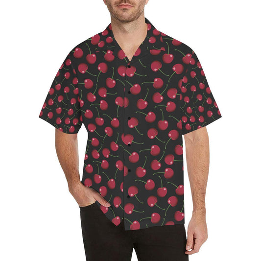 Cherry Black Background Men Aloha Hawaiian Shirt