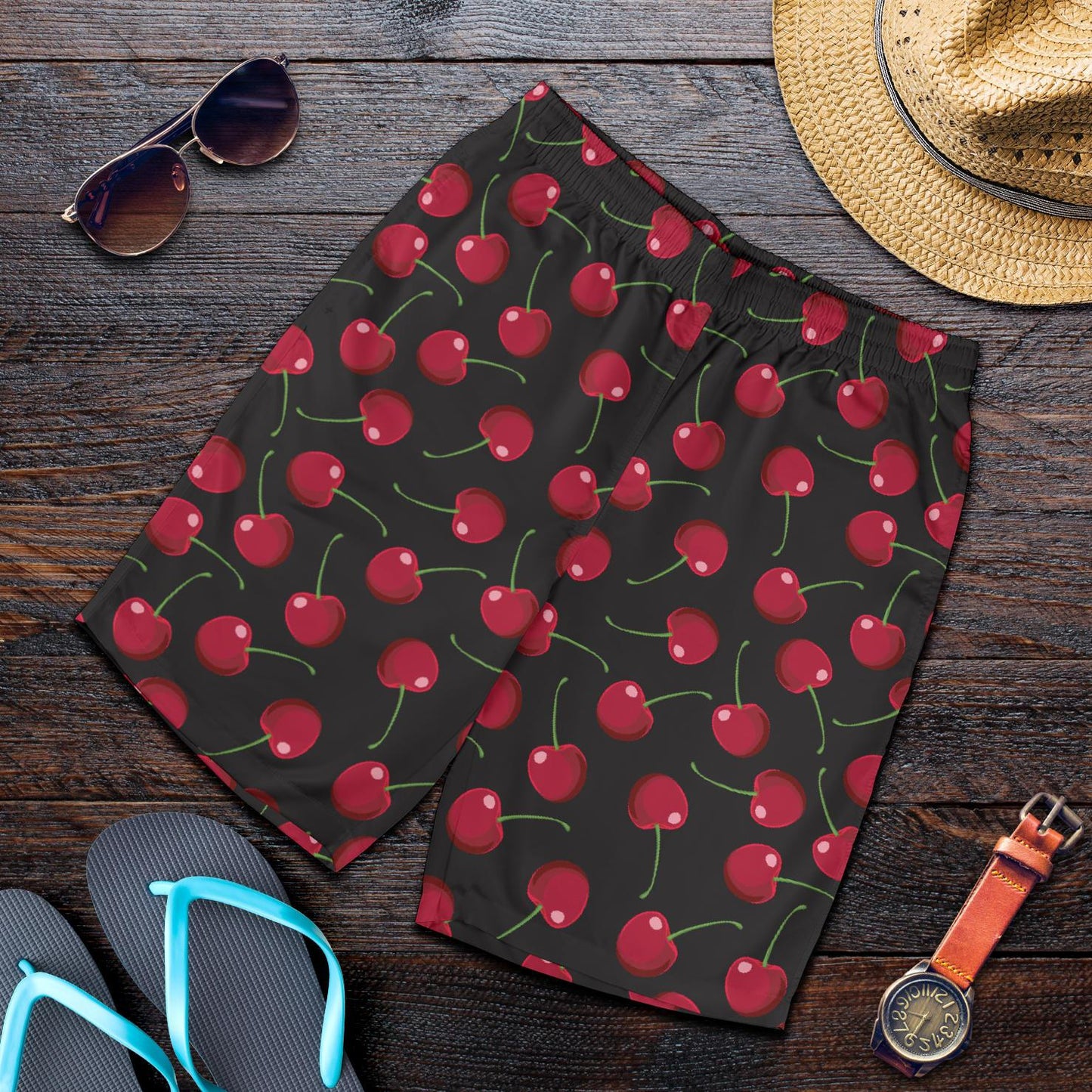 Cherry Black Background Mens Shorts-JTAMIGO.COM