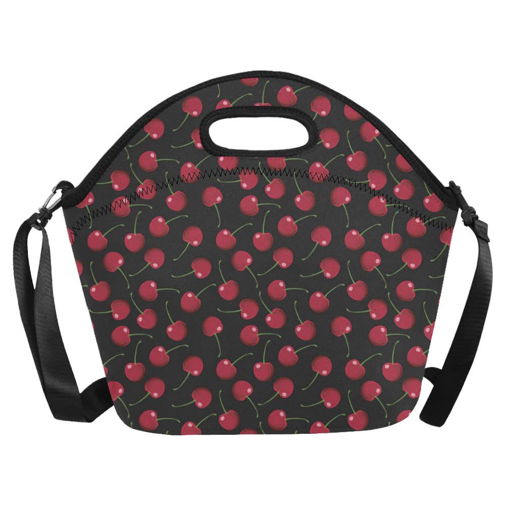 Cherry Black Background Neoprene Lunch Bag (Model 1669)(Large)-JTAMIGO.COM