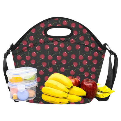 Cherry Black Background Neoprene Lunch Bag (Model 1669)(Large)-JTAMIGO.COM