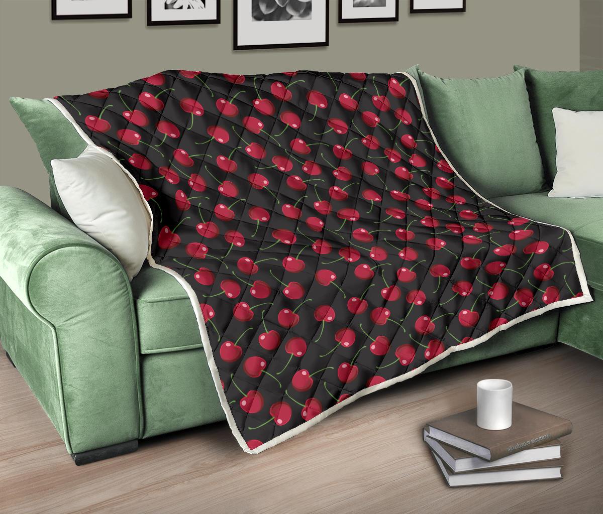Cherry Black Background Premium Quilt-JTAMIGO.COM