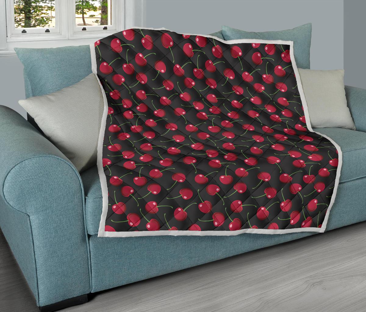 Cherry Black Background Premium Quilt-JTAMIGO.COM