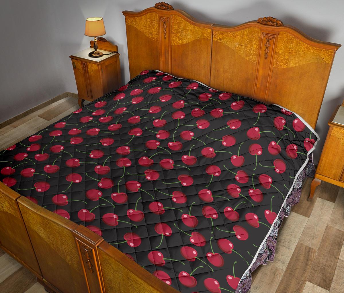 Cherry Black Background Premium Quilt-JTAMIGO.COM