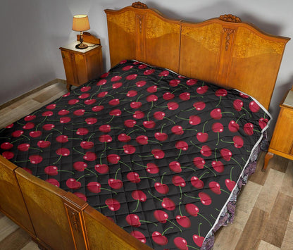 Cherry Black Background Premium Quilt-JTAMIGO.COM