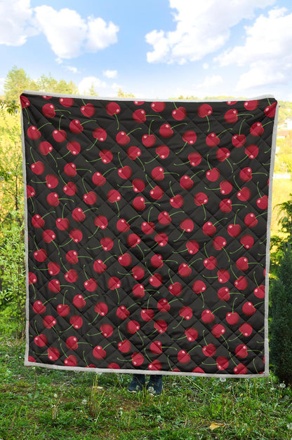 Cherry Black Background Premium Quilt-JTAMIGO.COM