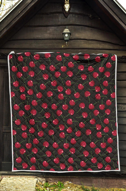 Cherry Black Background Premium Quilt-JTAMIGO.COM