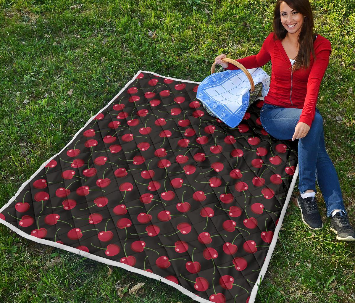 Cherry Black Background Premium Quilt-JTAMIGO.COM