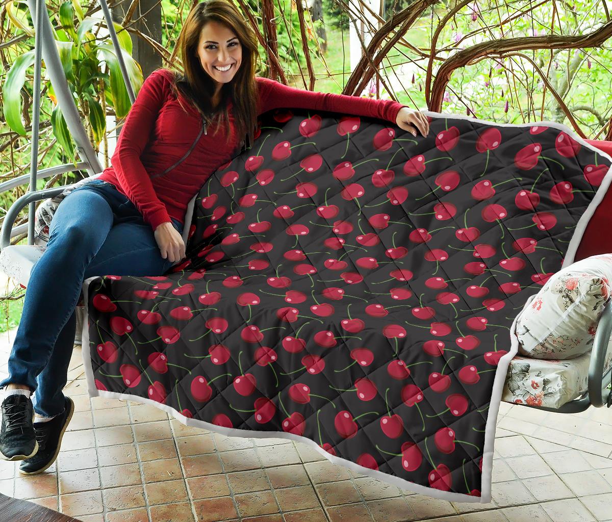 Cherry Black Background Premium Quilt-JTAMIGO.COM